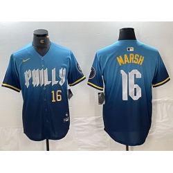 Men Philadelphia Phillies 16 Brandon Marsh Blue 2024 City Connect Limited Stitched Jersey 23