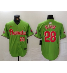 Men Philadelphia Phillies 28 Alec Bohm Green With Patch Stitched Jersey 3