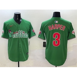 Men Philadelphia Phillies 3 Bryce Harper Green Phanatic Limited Stitched Jersey