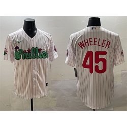 Men Philadelphia Phillies 45 Zack Wheeler White Phanatic Cool Base Stitched Jersey