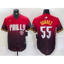 Men Philadelphia Phillies 55 Ranger Su E1rez Red 2024 City Connect Limited Stitched Jersey 4