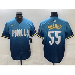 Men Philadelphia Phillies 55 Ranger Suarez Blue 2024 City Connect Limited Stitched Jersey