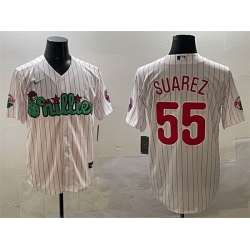 Men Philadelphia Phillies 55 Ranger Suarez White Phanatic Cool Base Stitched Jersey