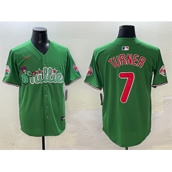 Men Philadelphia Phillies 7 Trea Turner Green Phanatic Limited Stitched Jersey