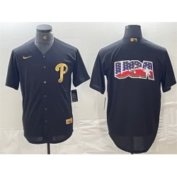 Men Philadelphia Phillies Black Team Big Logo Cool Base Stitched Baseball Jersey