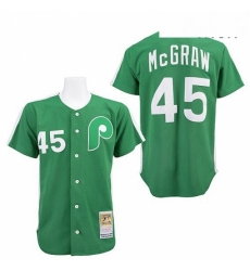 Mens Mitchell and Ness Philadelphia Phillies 45 Tug McGraw Replica Green Throwback MLB Jersey