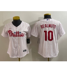 Women Philadelphia Phillies 10 J T  Realmuto White 2022 World Series Cool Base Stitched