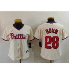 Women Philadelphia Phillies 28 Alec Bohm Cream Cool Base Stitched Baseball Jersey