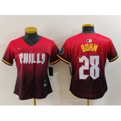 Women Philadelphia Phillies 28 Alec Bohm Red 2024 City Connect Limited Stitched Baseball Jersey