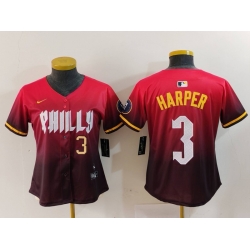 Women Philadelphia Phillies 3 Bryce Harper Red 2024 City Connect Limited Stitched Baseball Jersey 1