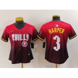 Women Philadelphia Phillies 3 Bryce Harper Red 2024 City Connect Limited Stitched Baseball Jersey 2