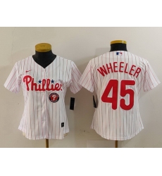 Women Philadelphia Phillies 45 Zack Wheeler White Stitched Baseball Jersey 1