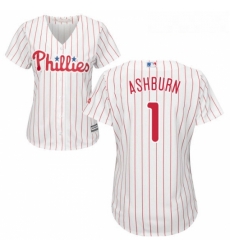 Womens Majestic Philadelphia Phillies 1 Richie Ashburn Authentic WhiteRed Strip Home Cool Base MLB Jersey