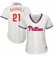 Womens Majestic Philadelphia Phillies 21 Clay Buchholz Replica Cream Alternate Cool Base MLB Jersey 