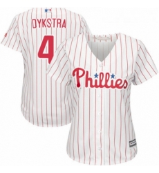 Womens Majestic Philadelphia Phillies 4 Lenny Dykstra Authentic WhiteRed Strip Home Cool Base MLB Jersey 