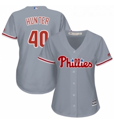 Womens Majestic Philadelphia Phillies 40 Tommy Hunter Replica Grey Road Cool Base MLB Jersey 