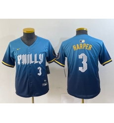 Youth Philadelphia Phillies 3 Bryce Harper Blue 2024 City Connect Limited Stitched Jersey 9