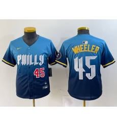 Youth  Philadelphia Phillies 45 Zack Wheeler Blue 2024 City Connect Limited Stitched Baseball Jersey