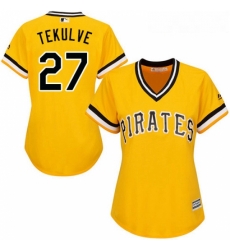 Womens Majestic Pittsburgh Pirates 27 Kent Tekulve Replica Gold Alternate Cool Base MLB Jersey