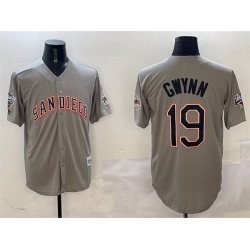 Men San Diego Padres 19 Tony Gwynn Grey With Patch Cool Base Stitched Jersey