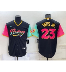 Men San Diego Padres 23 Fernando Tatis Jr  2022 Black City Connect Cool Base Stitched Jersey