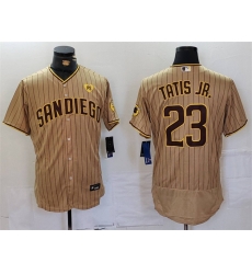 Men San Diego Padres 23 Fernando Tatis Jr  Tan With PS Patch Flex Base Stitched Baseball Jersey