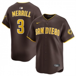 Men San Diego Padres 3 Jackson Merrill Brown 2024 Away Limited Stitched Baseball Jersey