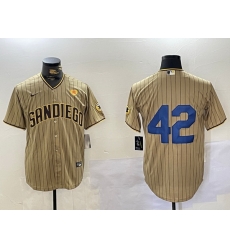 Men San Diego Padres 42 Jackie Robinson Tan Cool Base Stitched Baseball Jersey 3