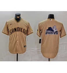 Men San Diego Padres Tan Team Big Logo Cool Base Stitched Baseball Jersey