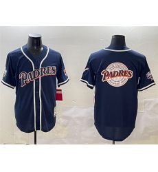 Men San Diego Padres Tan Team Big Logo Navy 1998 World Series Cool Base Stitched Baseball Jersey