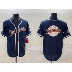 Men San Diego Padres Tan Team Big Logo Navy 1998 World Series Cool Base Stitched Baseball Jersey