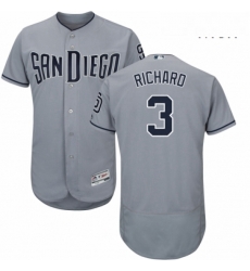 Mens Majestic San Diego Padres 3 Clayton Richard Authentic Grey Road Cool Base MLB Jersey 