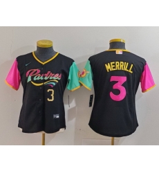 Women San Diego Padres 3 Jackson Merrill Black City Connect Stitched Baseball Jersey 1