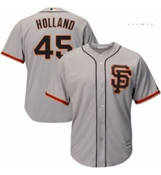 Mens Majestic San Francisco Giants 45 Derek Holland Replica Grey Road 2 Cool Base MLB Jersey 