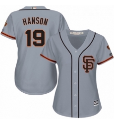 Womens Majestic San Francisco Giants 19 Alen Hanson Authentic Grey Road 2 Cool Base MLB Jersey 