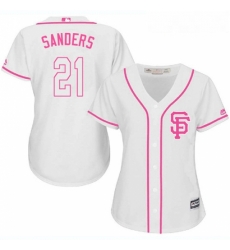 Womens Majestic San Francisco Giants 21 Deion Sanders Authentic White Fashion Cool Base MLB Jersey