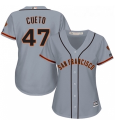 Womens Majestic San Francisco Giants 47 Johnny Cueto Authentic Grey Road Cool Base MLB Jersey