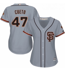 Womens Majestic San Francisco Giants 47 Johnny Cueto Replica Grey Road 2 Cool Base MLB Jersey