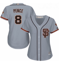 Womens Majestic San Francisco Giants 8 Hunter Pence Replica Grey Road 2 Cool Base MLB Jersey