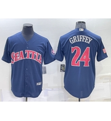 Men Seattle Mariners 24 Ken Griffey Navy Cool Base Stitched Jersey