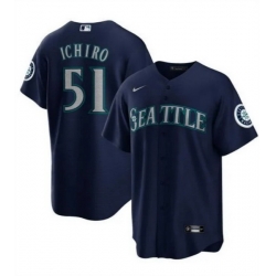 Men Seattle Mariners 51 Ichiro Suzuki Navy Cool Base Stitched Baseball Jersey