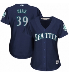 Womens Majestic Seattle Mariners 39 Edwin Diaz Replica Navy Blue Alternate 2 Cool Base MLB Jersey 