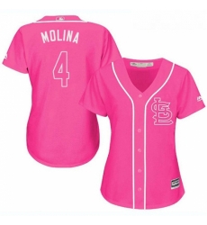 Womens Majestic St Louis Cardinals 4 Yadier Molina Replica Pink Fashion MLB Jersey