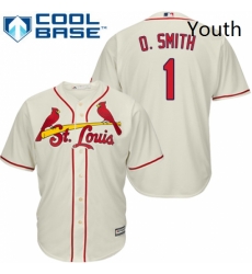 Youth Majestic St Louis Cardinals 1 Ozzie Smith Authentic Cream Alternate Cool Base MLB Jersey