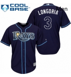 Mens Majestic Tampa Bay Rays 3 Evan Longoria Replica Navy Blue Alternate Cool Base MLB Jersey