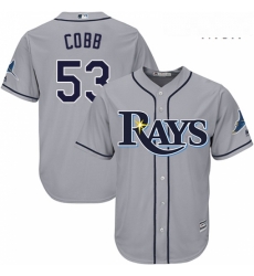 Mens Majestic Tampa Bay Rays 53 Alex Cobb Replica Grey Road Cool Base MLB Jersey