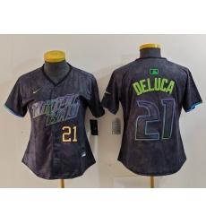 Women Tampa Bay Rays 21 Jonny DeLuca Charcoal 2024 City Connect Limited Stitched Baseball Jersey 4