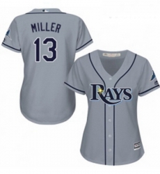 Womens Majestic Tampa Bay Rays 13 Brad Miller Replica Grey Road Cool Base MLB Jersey 