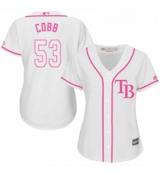 Womens Majestic Tampa Bay Rays 53 Alex Cobb Replica White Fashion Cool Base MLB Jersey