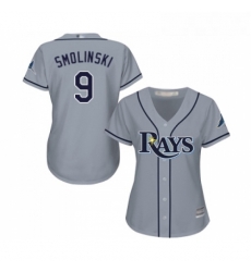 Womens Tampa Bay Rays 9 Jake Smolinski Replica Grey Road Cool Base Baseball Jersey 